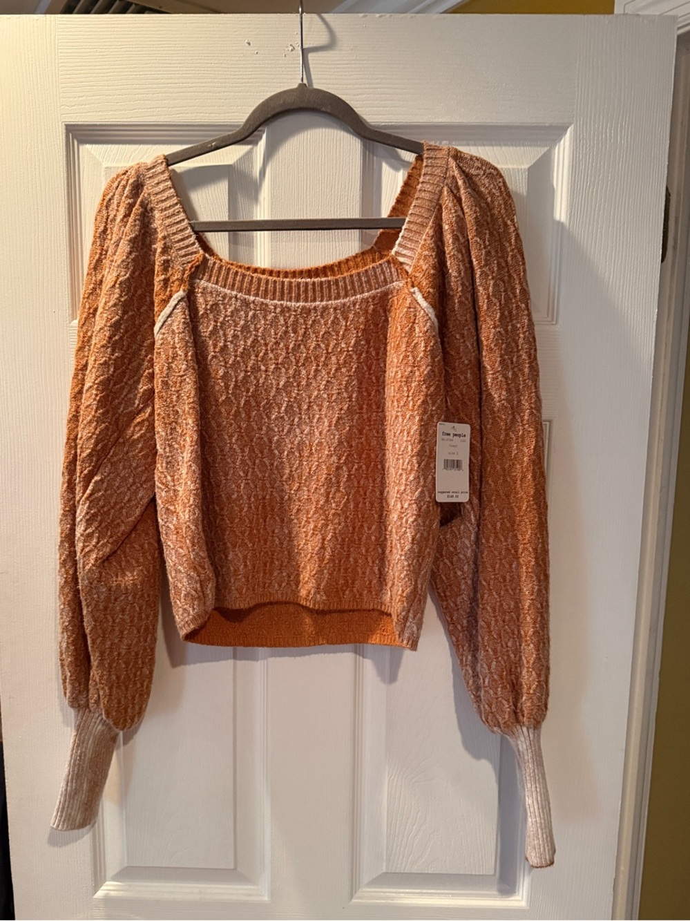 NWT Free People Off-the-Shoulder Cropped Cable Knit Sweater in Rust